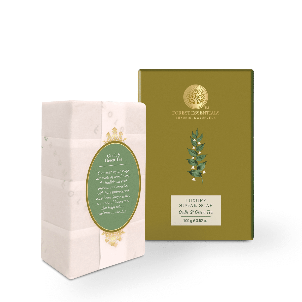 Forest Essentials Luxury Sugar Soap Oudh & Green Tea - Distacart