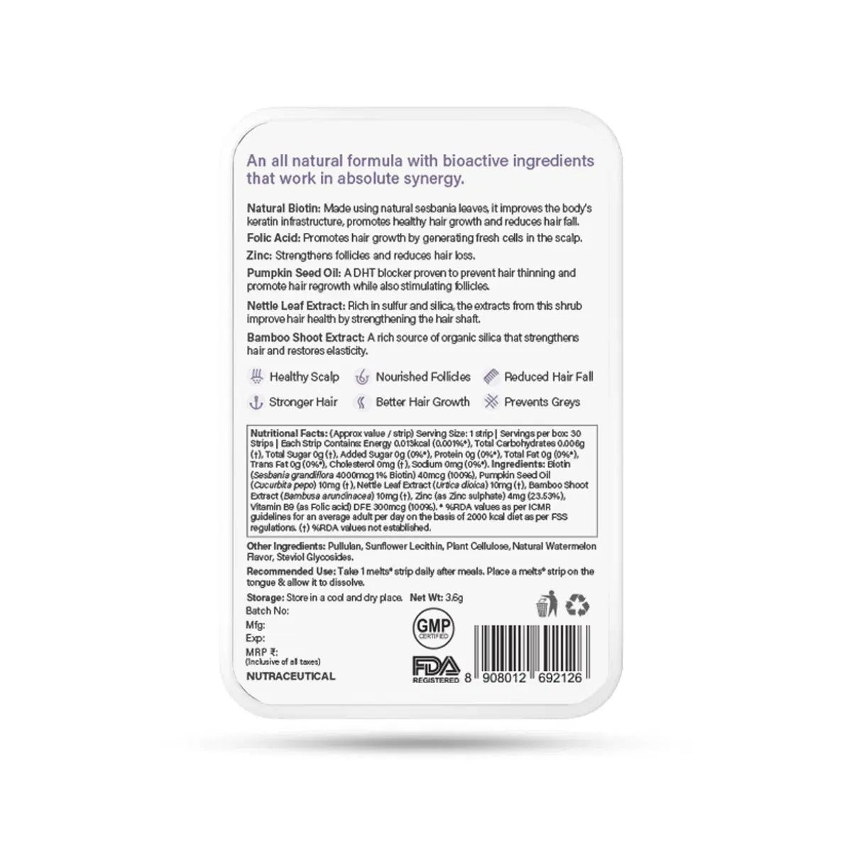 Wellbeing Nutrition Melts Healthy Hair Oral Thin Strips-Tropical Watermelon Flavor - Distacart