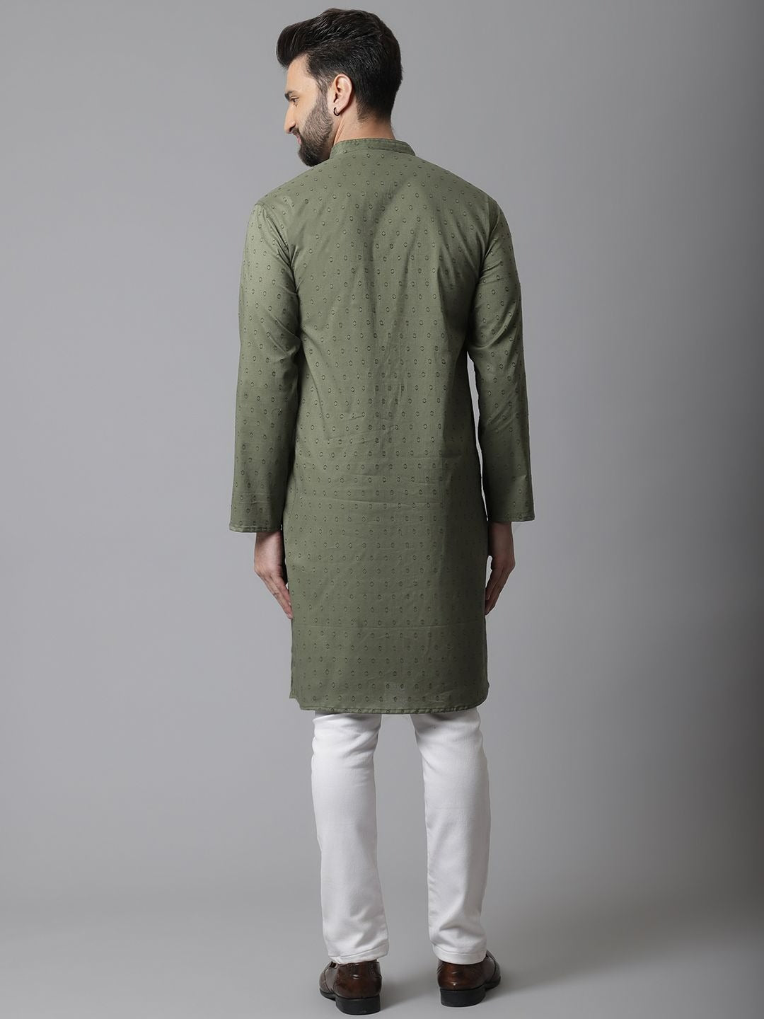 Even Apparels Green Pure Cotton Kurta With Band Collar - Distacart