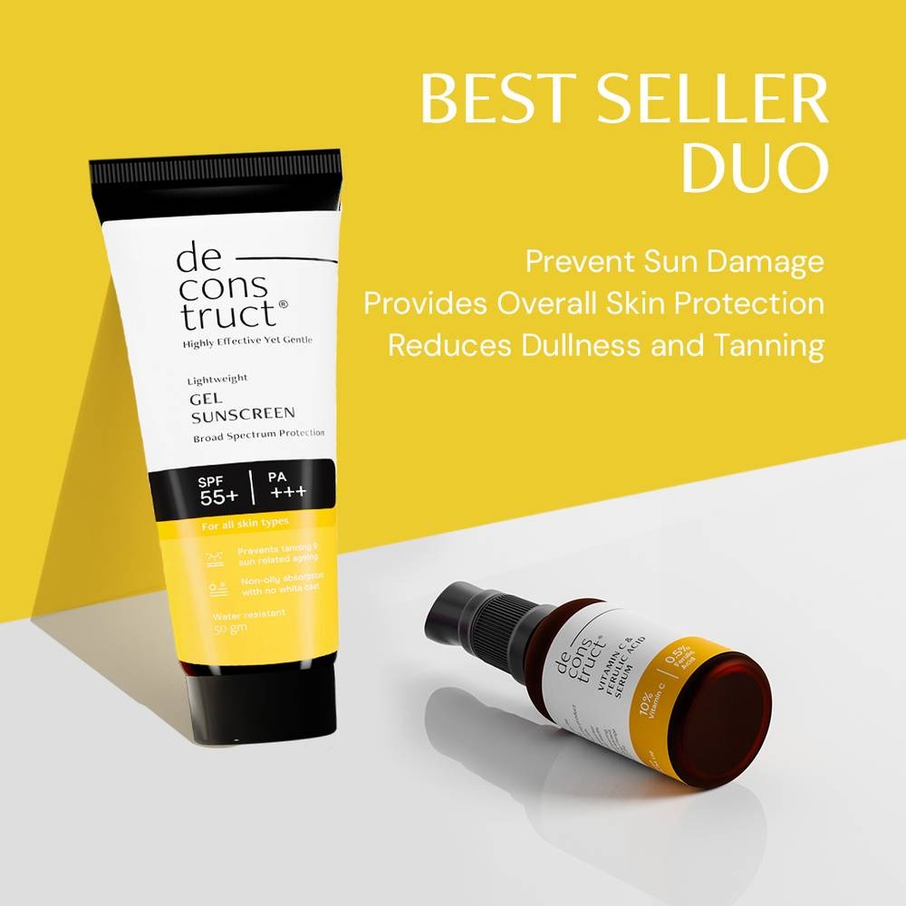 Deconstruct Sun Protect Duo 10% Vitamin C Face Serum + Gel Sunscreen, Get Glowing Skin with Sun Protection, No White Cast, Non Irritating & Lightweight - Distacart