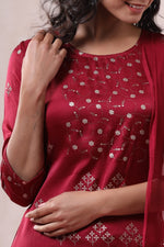 Thumbnail for Juniper Women's Maroon Pure Silk Embellished Kurta Set