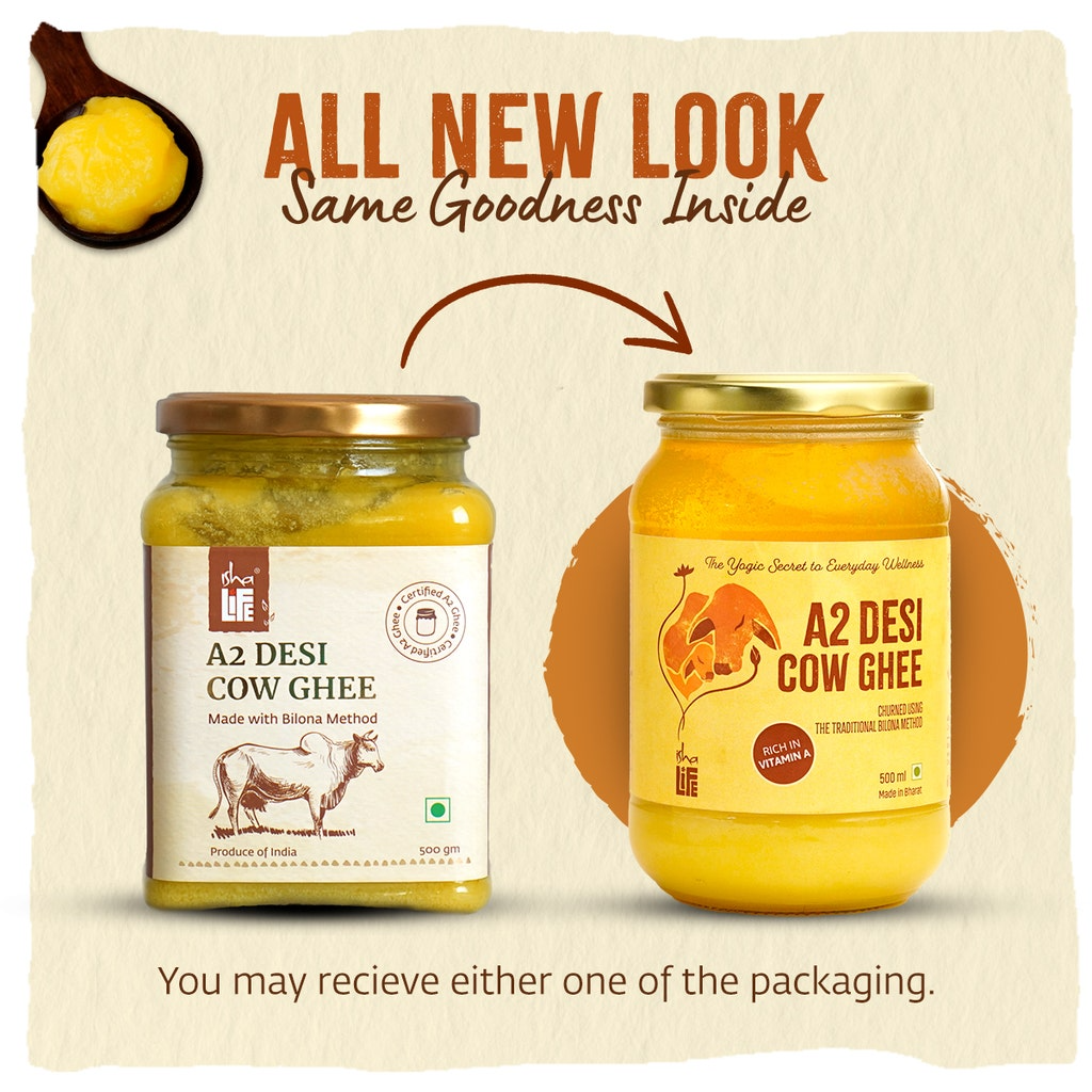 Isha Life Pure A2 Desi Cow Ghee | Made Traditionally from Curd | Made from Grass-fed Free Grazing Desi Cows' Milk - Distacart