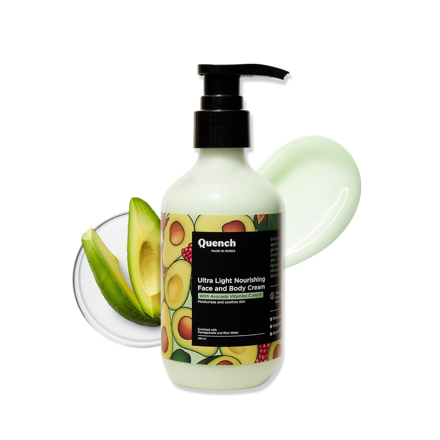 Quench Botanics Bravocado Ultra Light Nourishing Face and Body Cream, Korean Skin Care - Distacart
