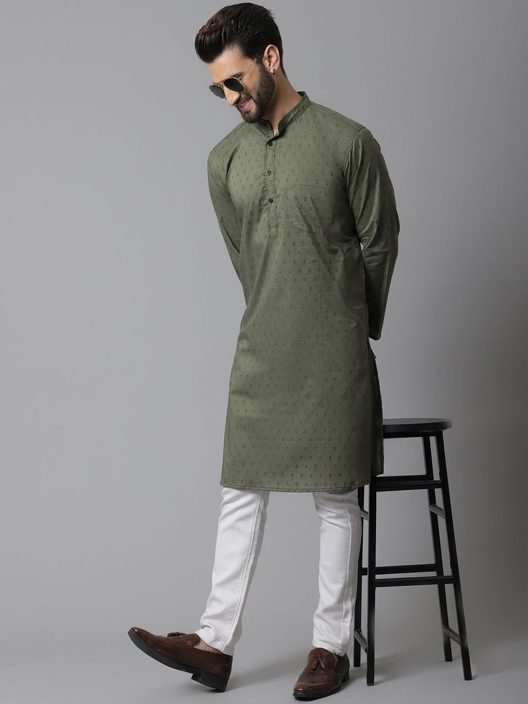 Even Apparels Green Pure Cotton Kurta With Band Collar - Distacart