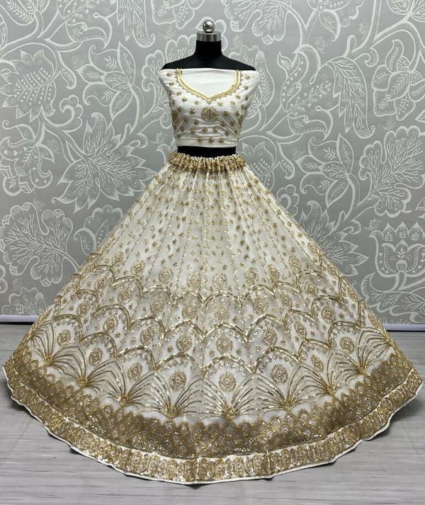Jyoti Fashion Women's Off White Bridal Net Fancy Sequins with Multi Thread Embroidered & Handwork Wedding Lehenga Choli - Distacart