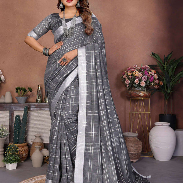 Aastha Fashion Grey Linen Weaving Saree - Distacart