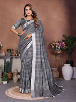 Thumbnail for Aastha Fashion Grey Linen Weaving Saree - Distacart