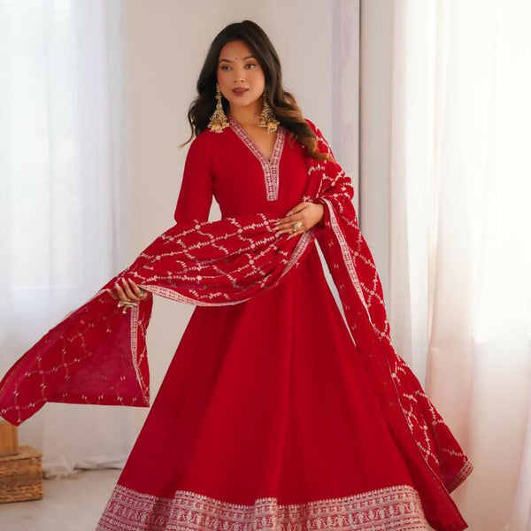 Lehenga Mart Designer Anarkali Suit With Kurta, Dupatta For Women-Red - Distacart