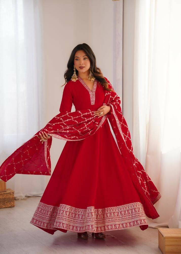 Lehenga Mart Designer Anarkali Suit With Kurta, Dupatta For Women-Red - Distacart