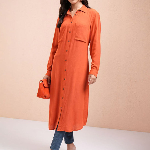 Vishudh Shirt Collar High-Low A-Line Kurta - Distacart