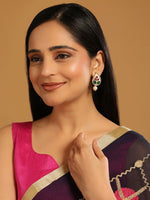 Thumbnail for Nuyug 22K Gold Plated Emarald Stone Studded Contemporary Petal Shaped Pearl Drop Stud Earrings - Distacart
