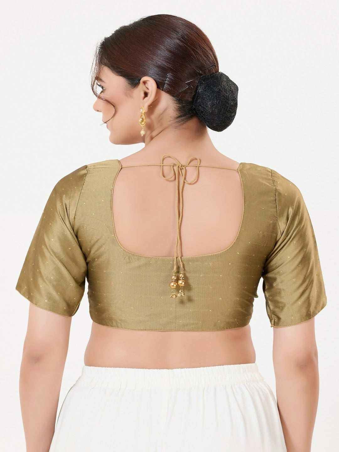 Joban Fashion Copper Taffeta Silk Elbow Sleeveless Front Open Blouse