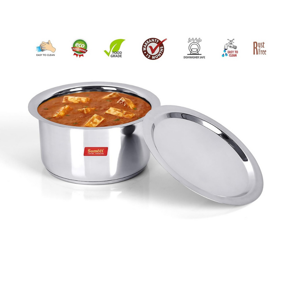 Sumeet Big Size Stainless Steel Induction Bottom Gas Stove Friendly Container - Dista