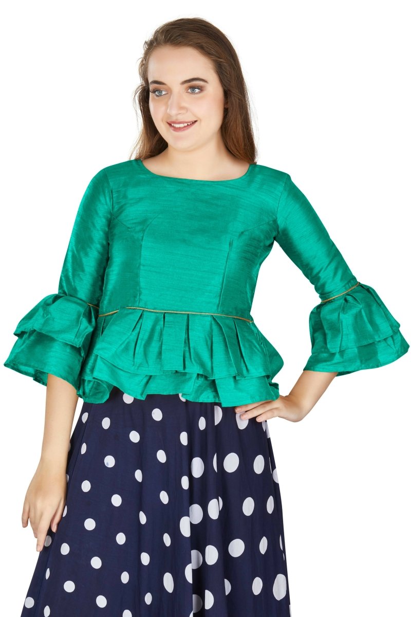 Aastha Fashion Women's Sea Green Art Silk Bell Sleeves attire with Poly Cotton Lining Blouse - Distacart