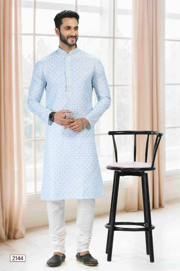 Raivat Ethnic Cotton Thread Work Kurta Pajama In Sky Blue Colour - Dista