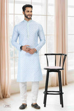 Thumbnail for Raivat Ethnic Cotton Thread Work Kurta Pajama In Sky Blue Colour - Dista