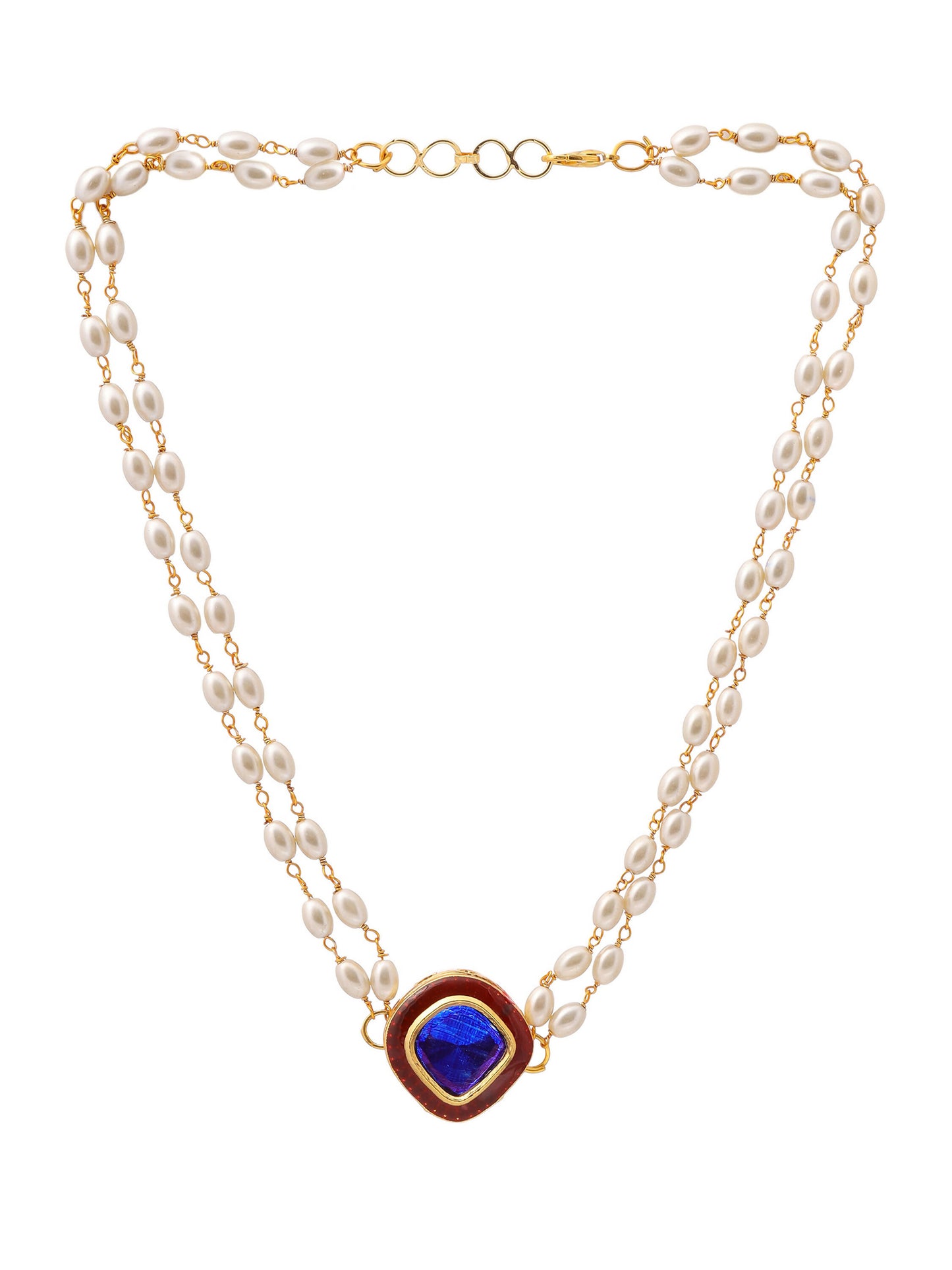 Ruby Raang Blue Meenakari & Pearl Choker - Distacart