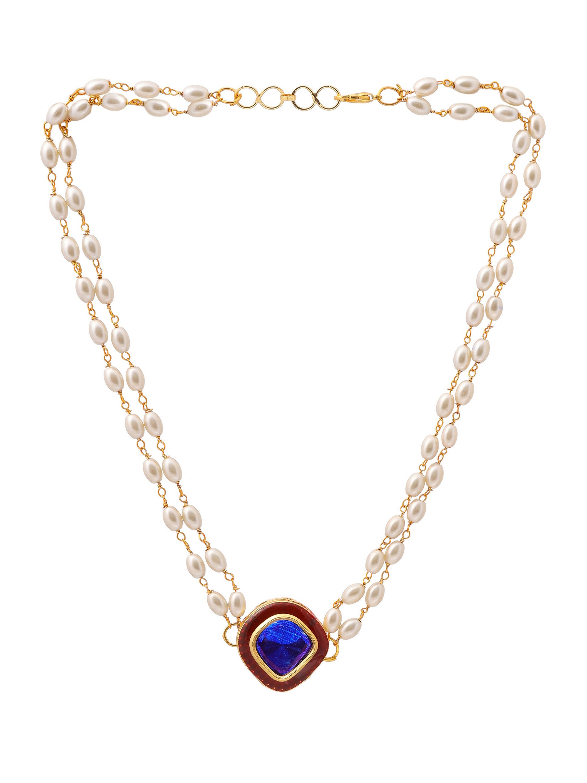 Ruby Raang Blue Meenakari & Pearl Choker - Distacart