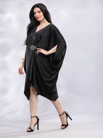 Thumbnail for BohoJazz Drape Cowl Black Dress with Hand Embroidered Motif
