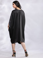 Thumbnail for BohoJazz Drape Cowl Black Dress with Hand Embroidered Motif