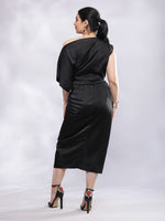 Thumbnail for BohoJazz Drape Skirt with One Shoulder Cowl Top Co-ord Set - Black