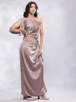Thumbnail for BohoJazz Drape Skirt with One Shoulder Cowl Top Co-ord Set - Champagne