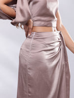 Thumbnail for BohoJazz Drape Skirt with One Shoulder Cowl Top Co-ord Set - Champagne