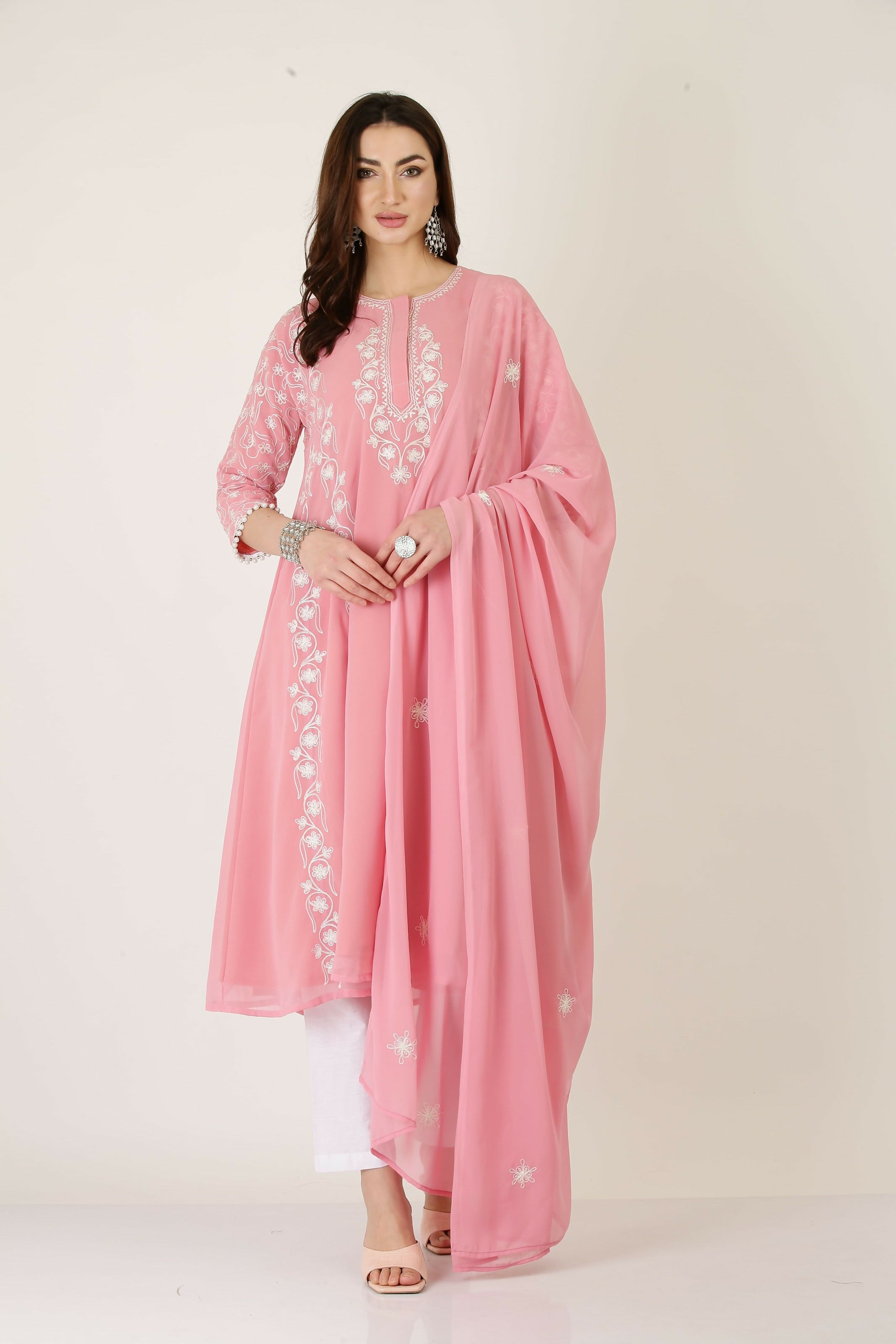 Joban Fashion Pink Georgette Kurta Set