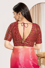 Thumbnail for Joban Fashion Maroon Mulberry Silk Padded Blouse With V Neck Elbow Sleeves - Distacart
