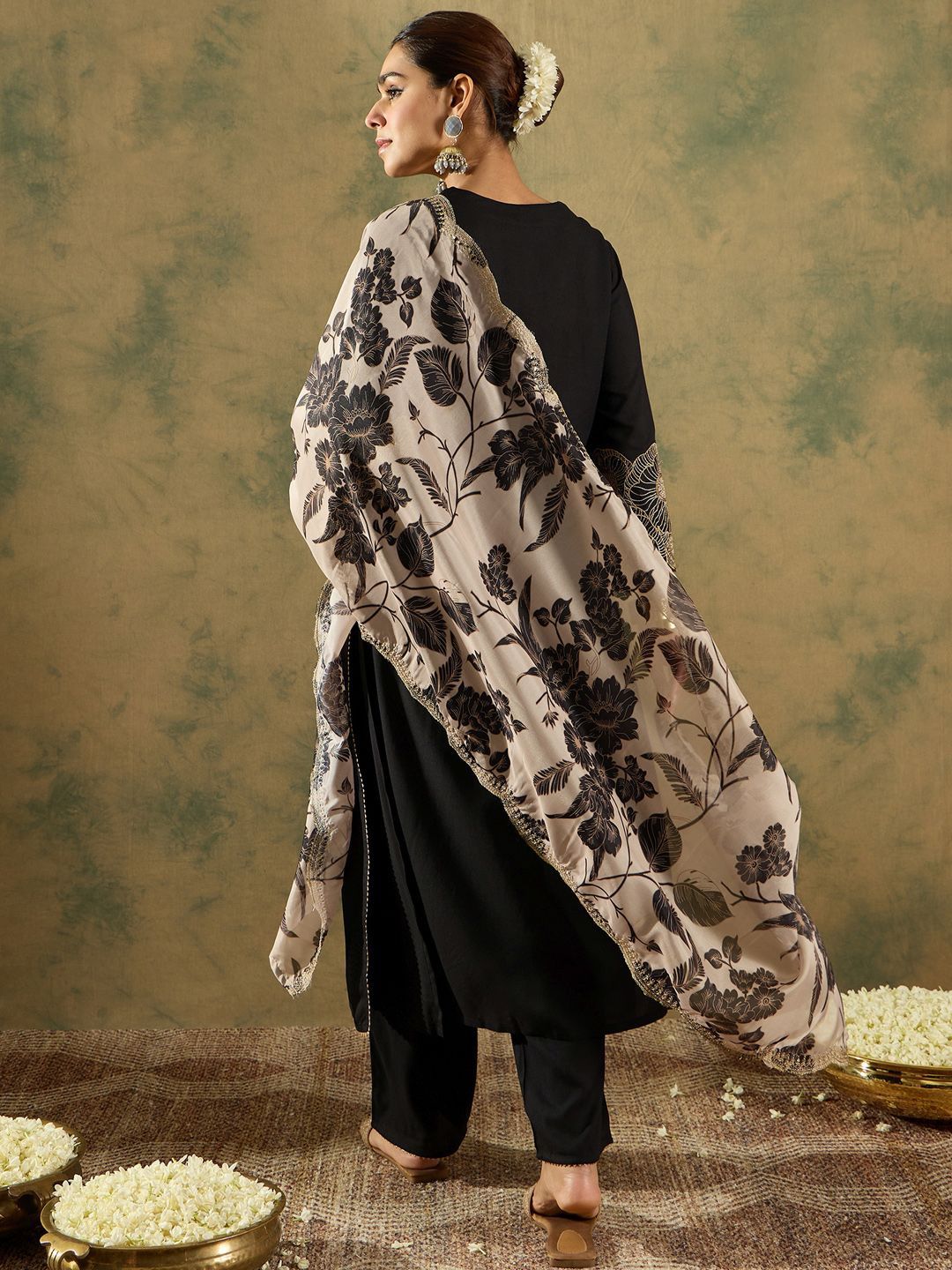 Indo Era Round Neck Straight Kurta With Trousers & Dupatta