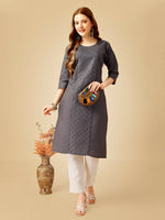 Thumbnail for Jyoti Fashion Women's Grey Cotton Blend Embroidered Kurta Pant Set - Distacart