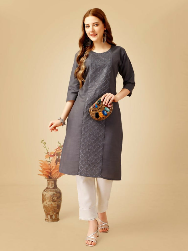 Jyoti Fashion Women's Grey Cotton Blend Embroidered Kurta Pant Set - Distacart