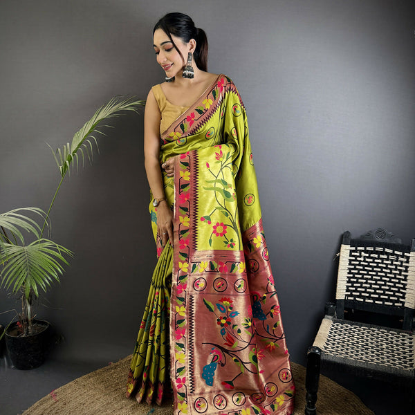 Joban Fashion Light Green Paithani Soft Silk Meenakari Saree