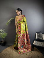 Thumbnail for Joban Fashion Light Green Paithani Soft Silk Meenakari Saree
