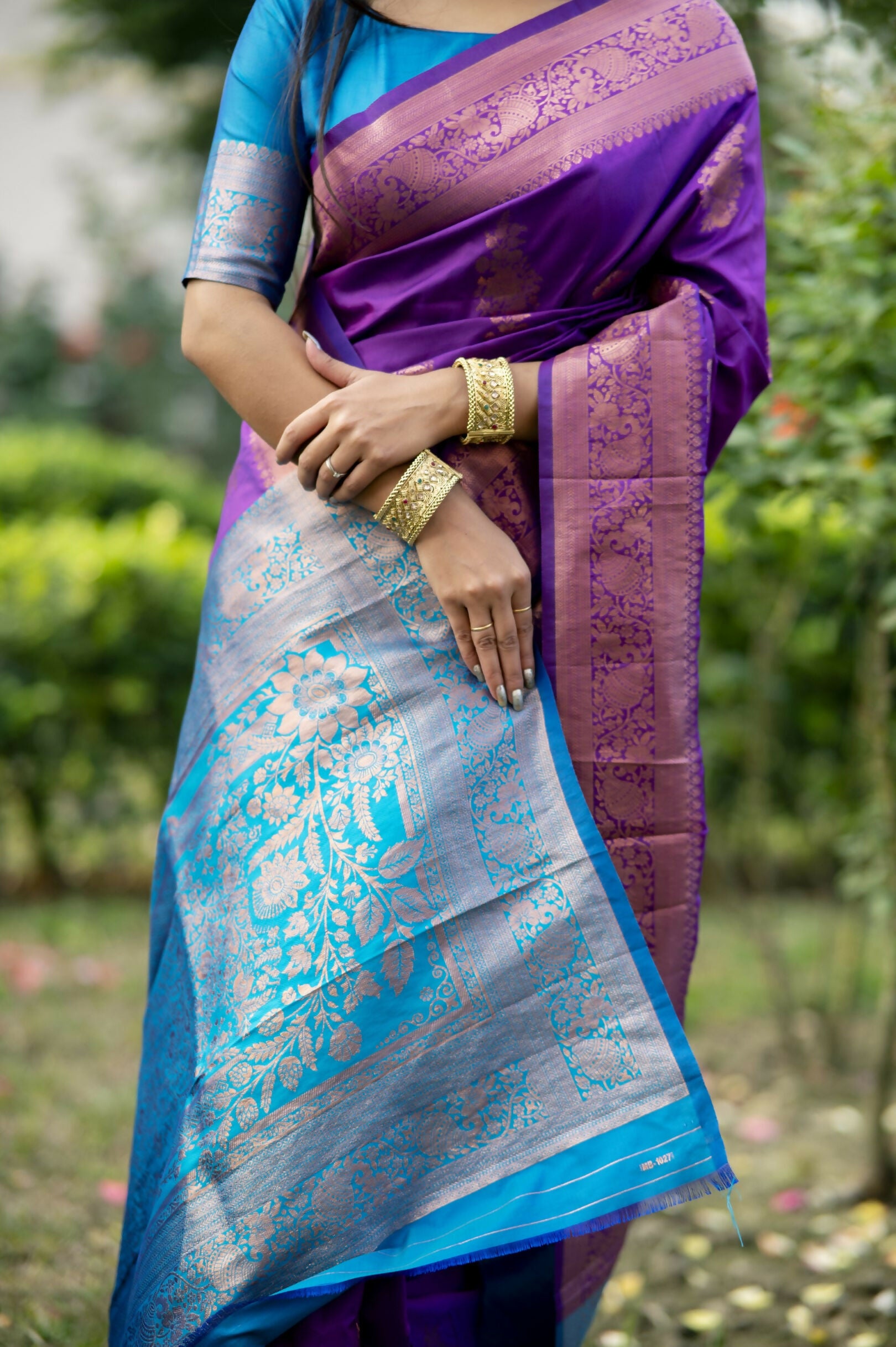 Vishnu Weaves Women's Purple Banarasi Silk Saree with Blouse - Distacart