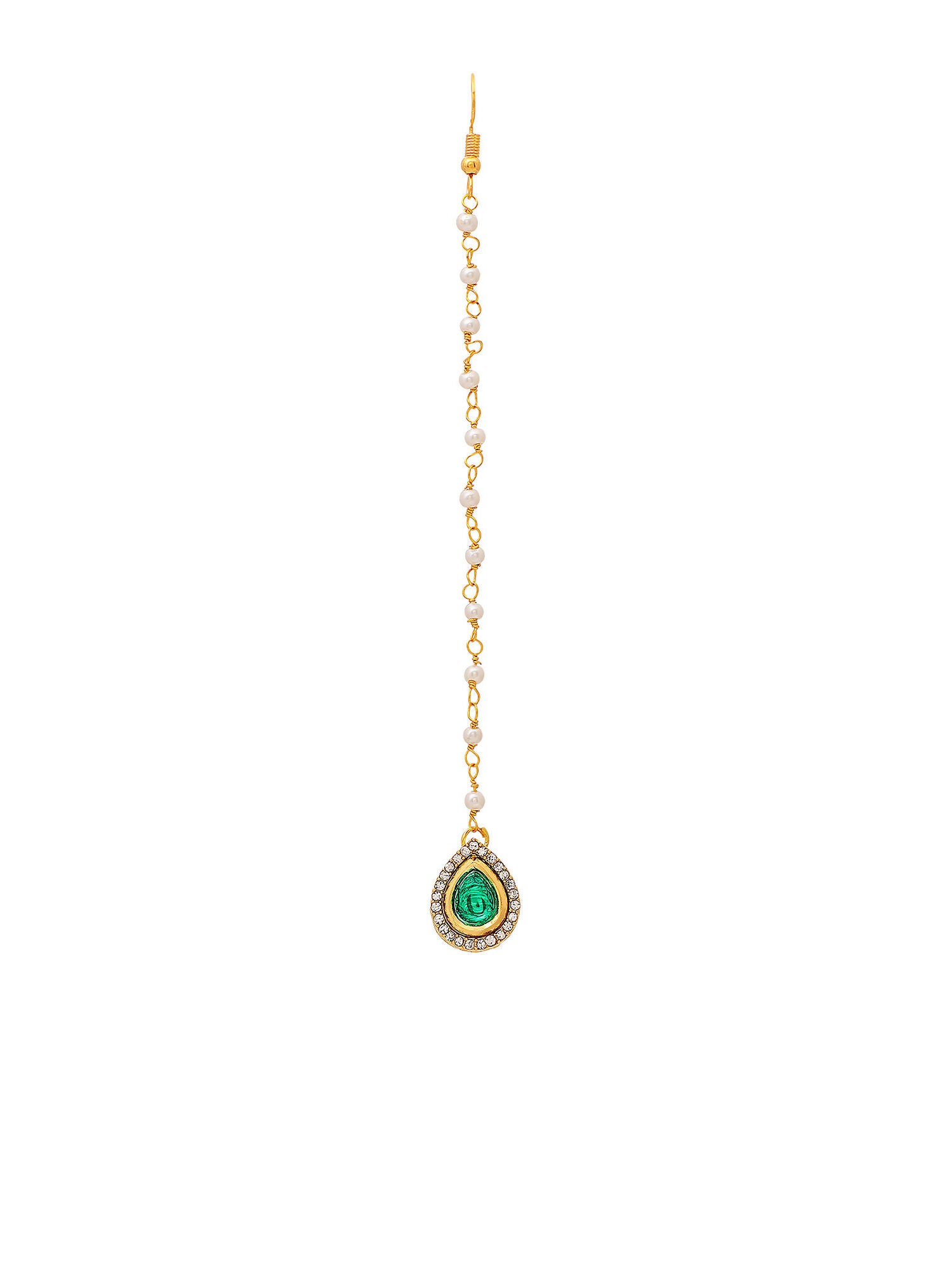 Ruby Raang Green Tear Drop Green Kundan Maang Tikka