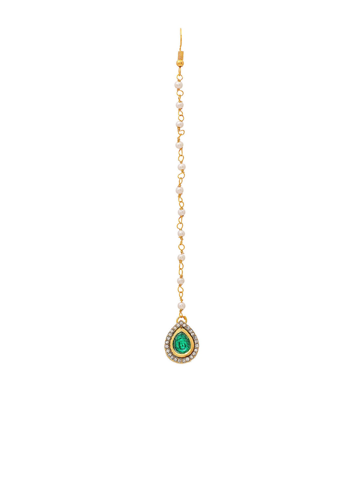 Ruby Raang Green Tear Drop Green Kundan Maang Tikka - Distacart