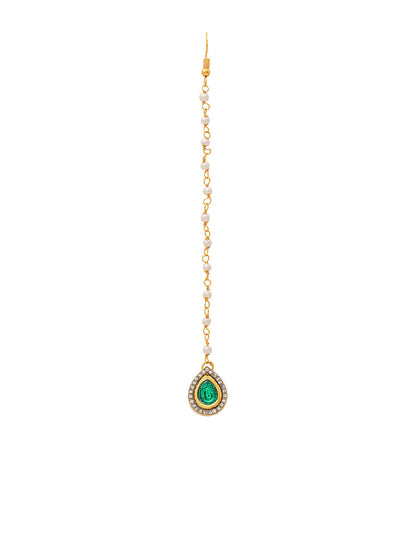 Ruby Raang Green Tear Drop Green Kundan Maang Tikka - Distacart