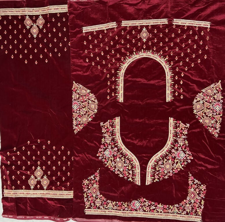 Jyoti Fashion Women's Red Velvet Fancy Dori & Sequins Multi Thread Embroidered with Diamond Work Wedding Lehenga Choli - Distacart