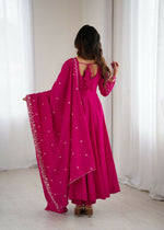 Thumbnail for The52 Women's Beautiful Embroidery Work Roman Chanderi Silk Fabric Flared Anarkali Pant and Dupatta Set - Distacart