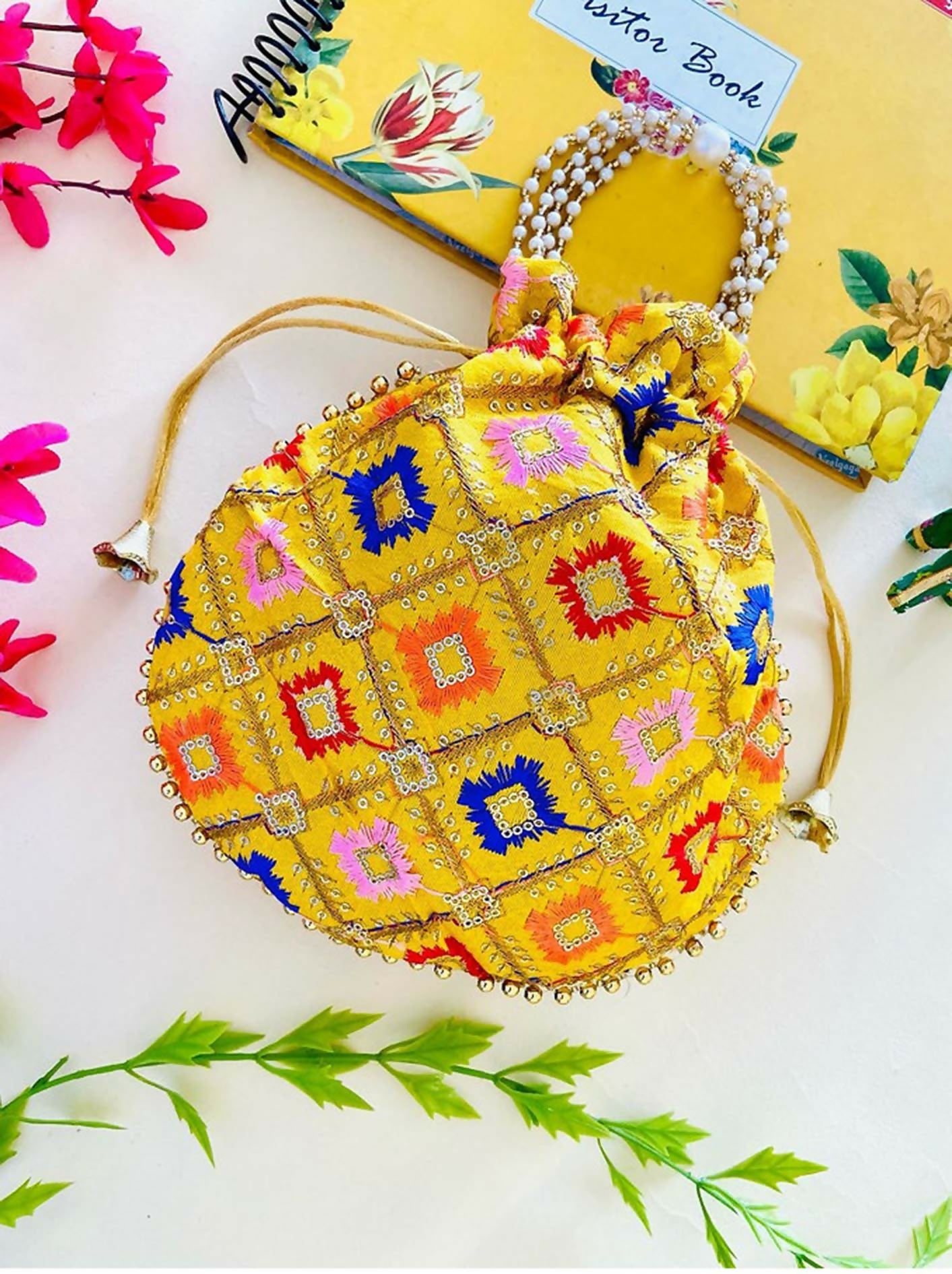 Joban Fashion Pearl Hand Work Potli Bag - Multicolor - Dista