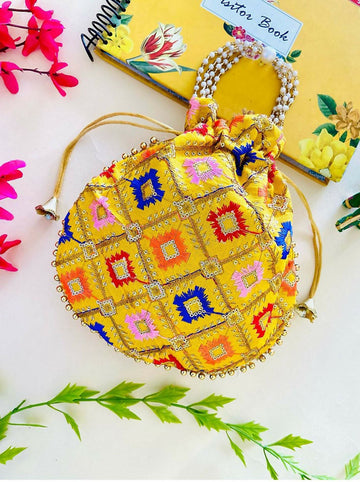 Joban Fashion Pearl Hand Work Potli Bag - Multicolor - Dista