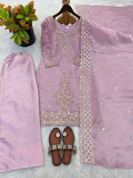Thumbnail for Teeya Creation Onion Color Gimmychu Silk Embroidery Work Wedding Wear Salwar Suit - Distacart