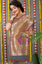 Thumbnail for Jyoti Fashion Women's Grey Paithani Silk Zari Woven Saree with Blouse - Distacart