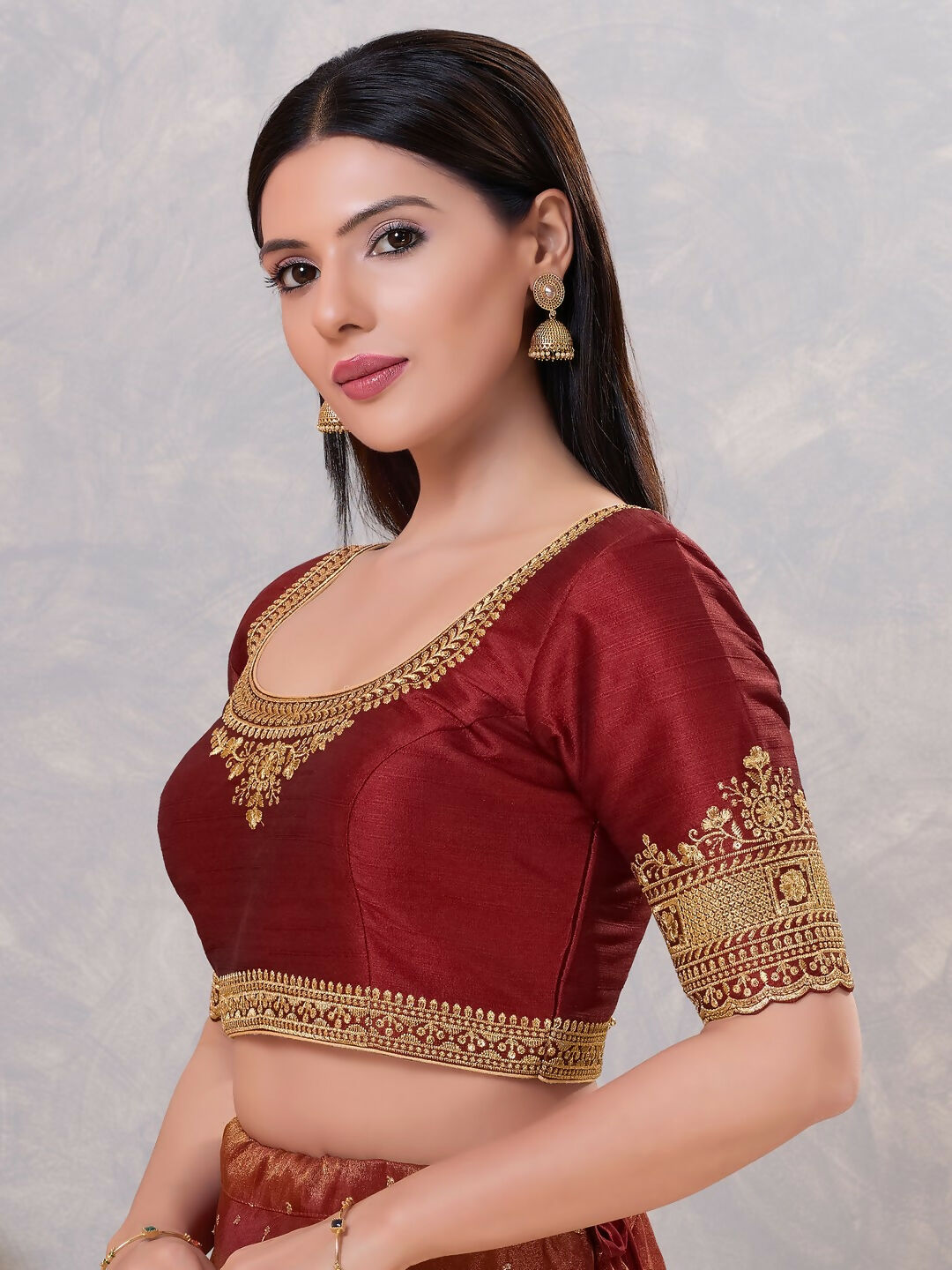 Joban Fashion Women Silk Dark-Maroon Stitched Blouse - Distacart