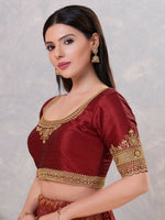 Thumbnail for Joban Fashion Women Silk Dark-Maroon Stitched Blouse - Distacart