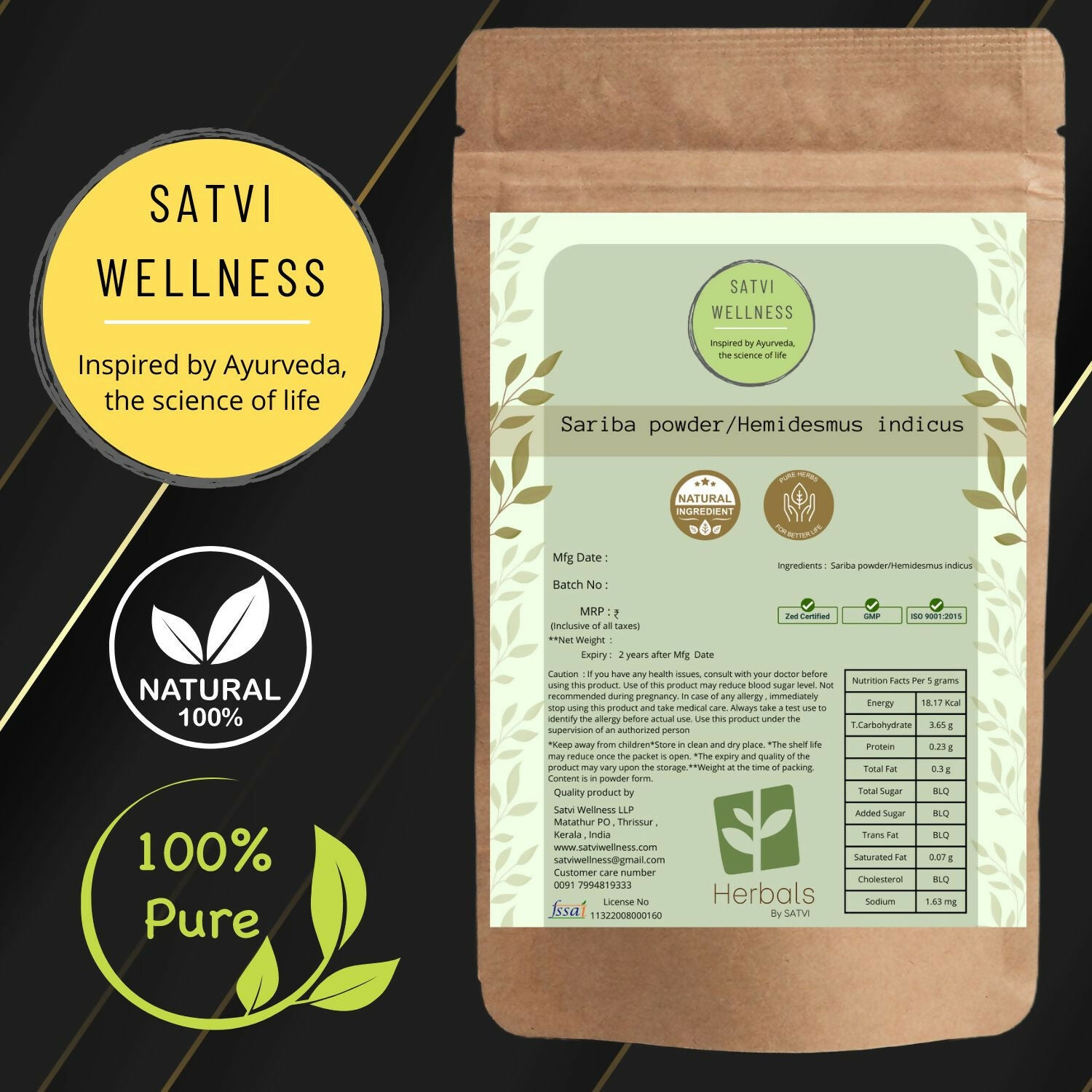 Satvi Wellness Sariba Powder | Hemidesmus Indicus - Distacart