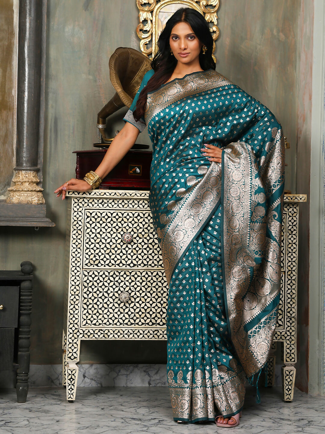 Astita Banarasi Silk Sea Green Saree