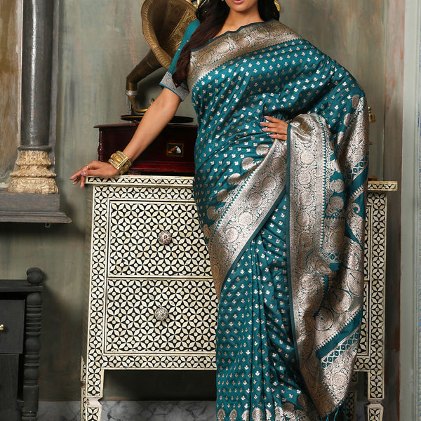 Astita Banarasi Silk Sea Green Saree