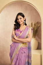 Thumbnail for Vastranavya Onion Pink Digital Printed Linen Ready To Wear Pocket Saree with Unstitched Blouse - Distacart